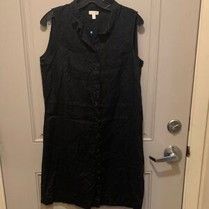 Garnet Hill Women’s Black MIDI Length 100%Linen Dress Size 10